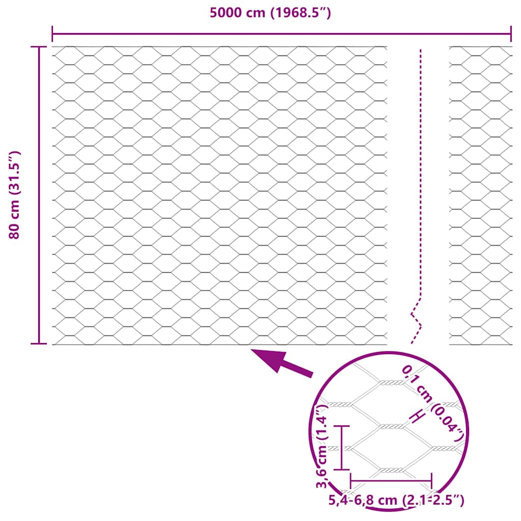 Hexagon Fence Grey 0.8 x 50 m Steel