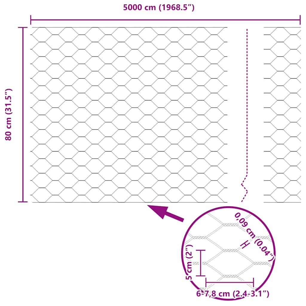 Hexagon Fence Grey 0.8 x 50 m Steel