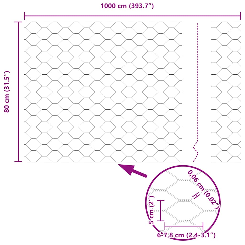 Hexagon Fence Silver 0.8 x 10 m Galvanised steel
