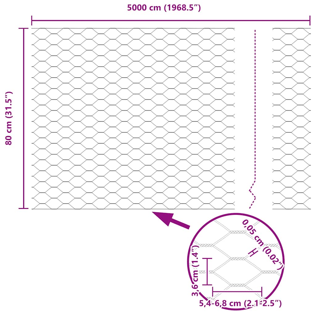 Hexagon Fence Silver 0.8 x 50 m Galvanised steel