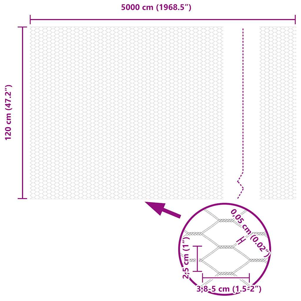 Hexagon Fence Silver 1.2 x 50 m Galvanised steel