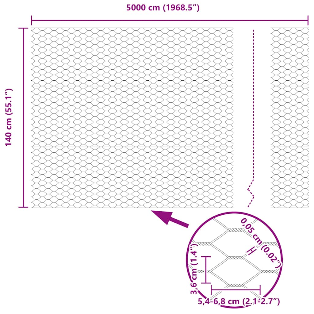 Hexagon Fence Silver 1.4 x 50 m Galvanised steel