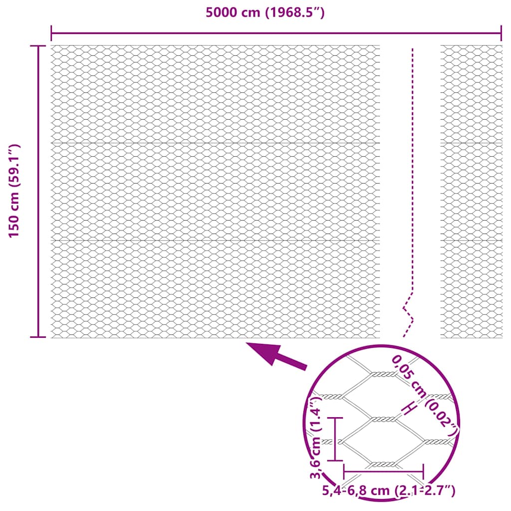 Hexagon Fence Silver 1.5 x 50 m Galvanised steel