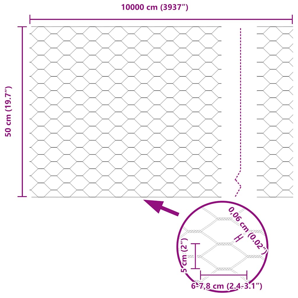 Hexagon Fence Silver 0.5 x 100 m Galvanised steel