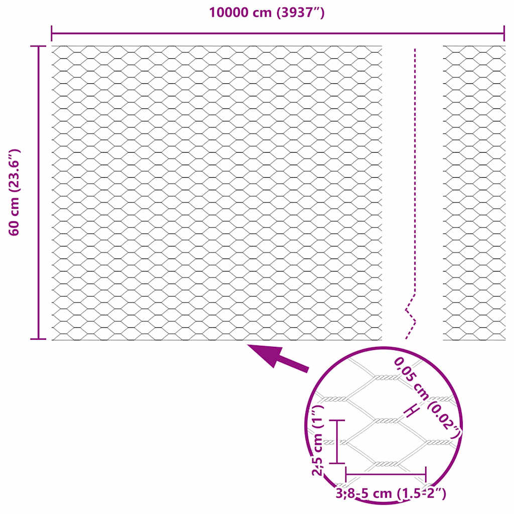 Hexagon Fence Silver 0.6 x 100 m Galvanised steel
