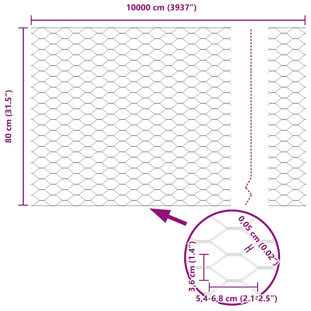 Hexagon Fence Silver 0.8 x 100 m Galvanised steel