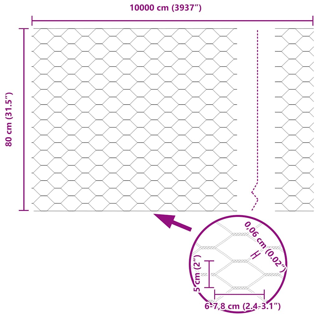 Hexagon Fence Silver 0.8 x 100 m Galvanised steel