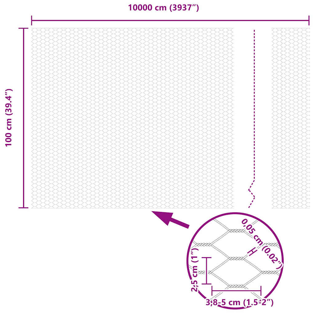 Hexagon Fence Silver 1 x 100 m Galvanised steel