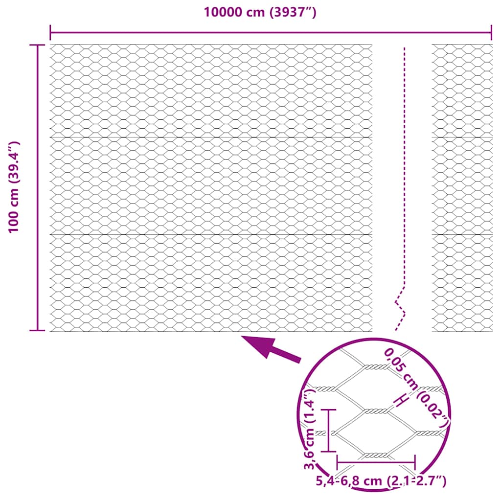 Hexagon Fence Silver 1 x 100 m Galvanised steel
