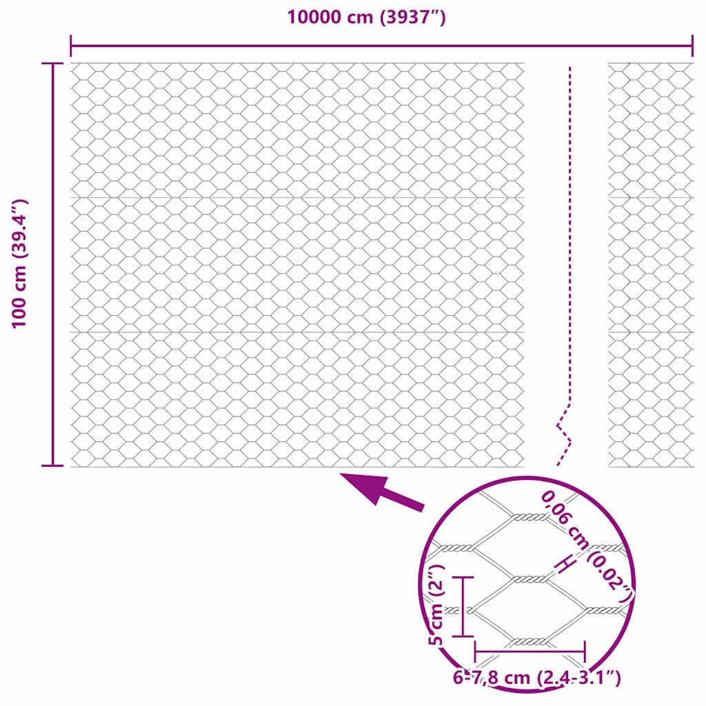 Hexagon Fence Silver 1 x 100 m Galvanised steel