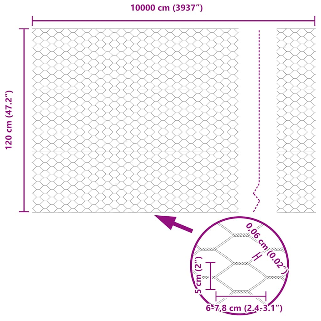 Hexagon Fence Silver 1.2 x 100 m Galvanised steel