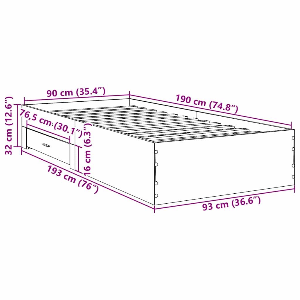 Bed Frame Brown 90 x 190 cm Engineered wood
