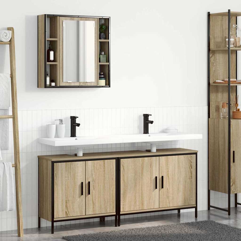 Bathroom Furniture Set with Shelf 3 pcs Brown 60 x 30 x 60 cm
