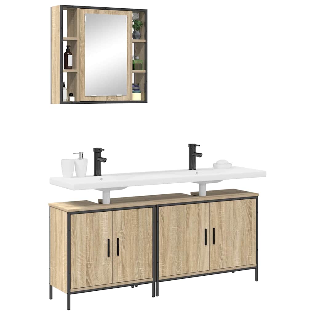 Bathroom Furniture Set with Shelf 3 pcs Brown 60 x 30 x 60 cm