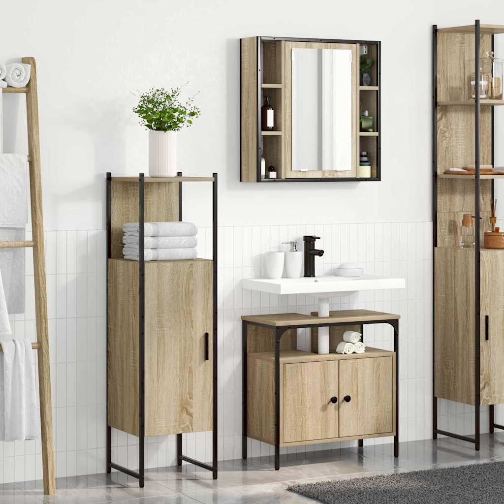 Bathroom Furniture Set with Door 3 pcs Brown 33 x 33 x 120.5 cm