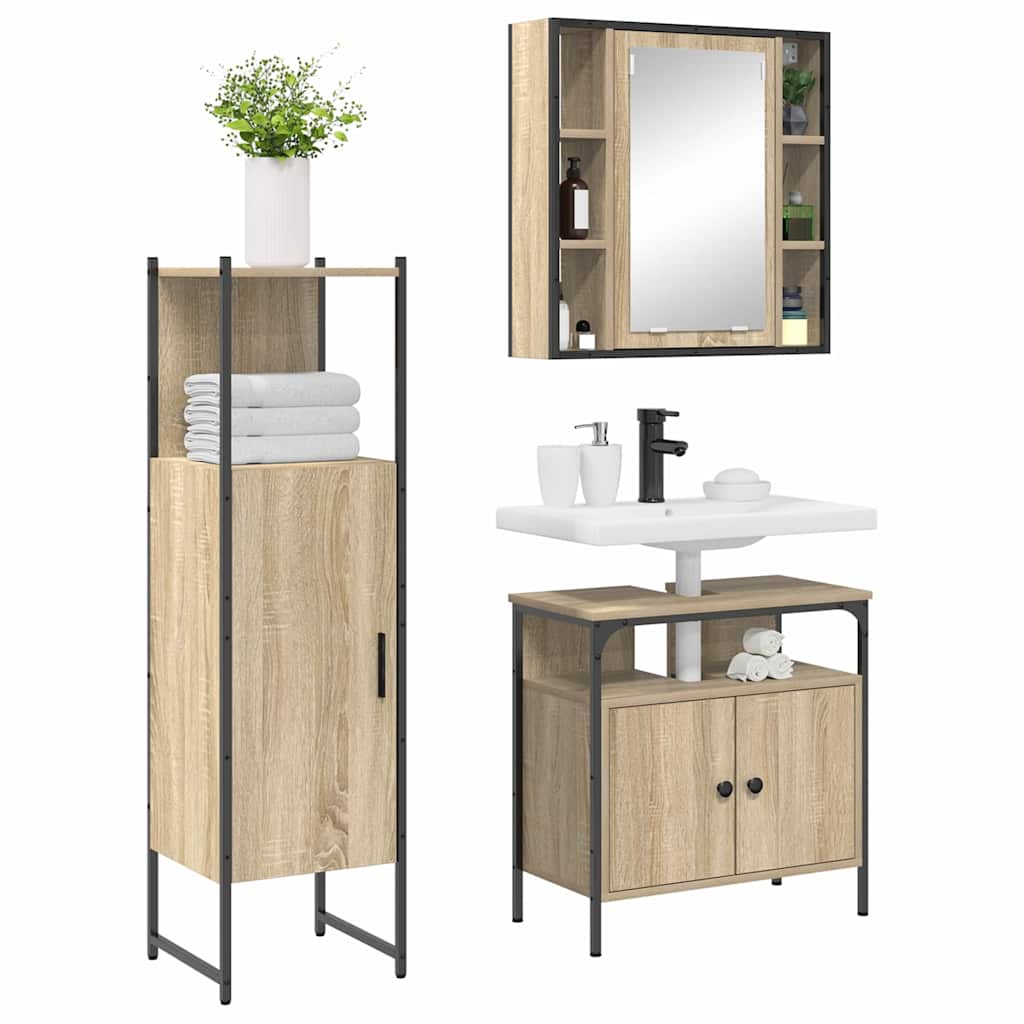 Bathroom Furniture Set with Door 3 pcs Brown 33 x 33 x 120.5 cm