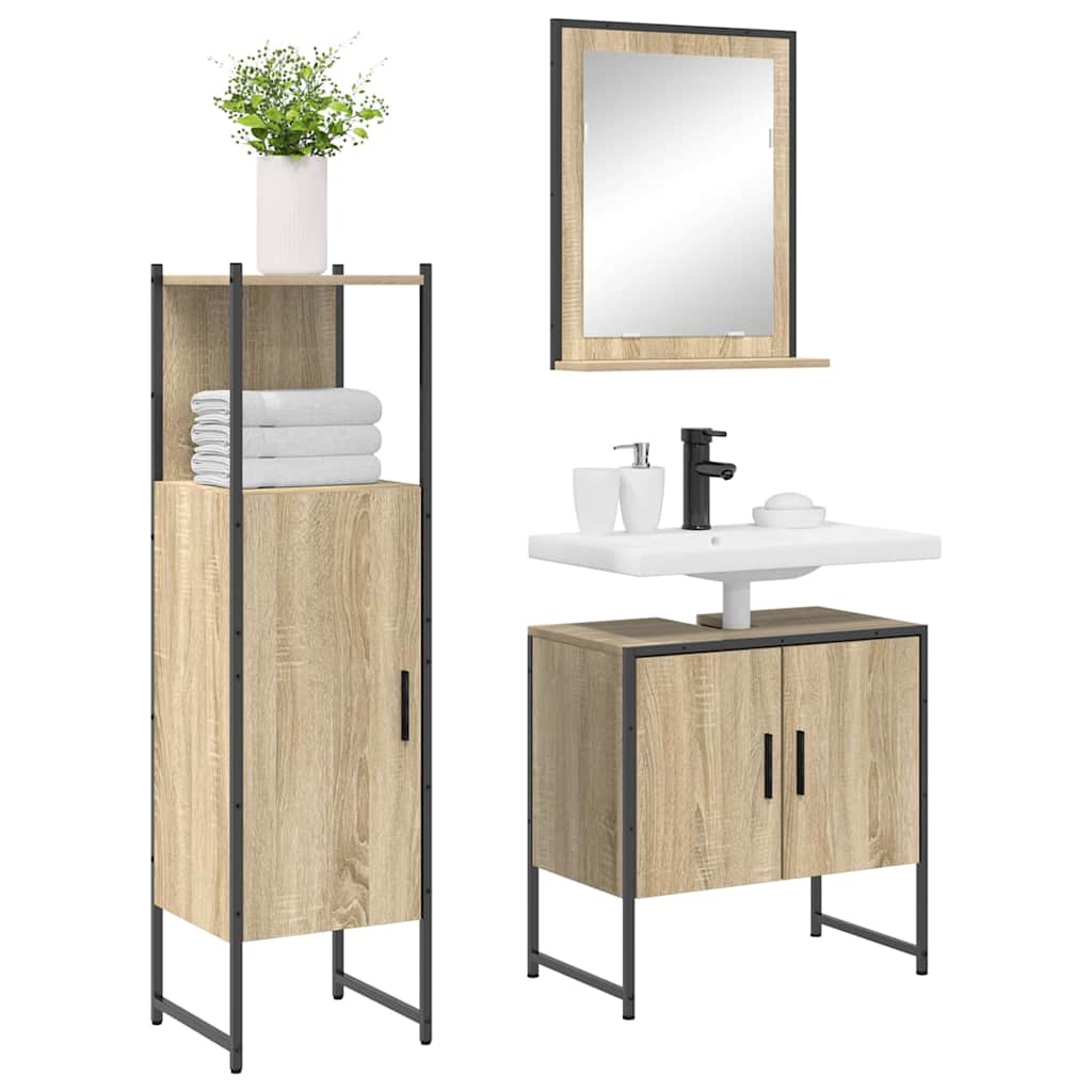 Bathroom Furniture Set with Shelf 3 pcs Brown 60 x 33 x 60 cm