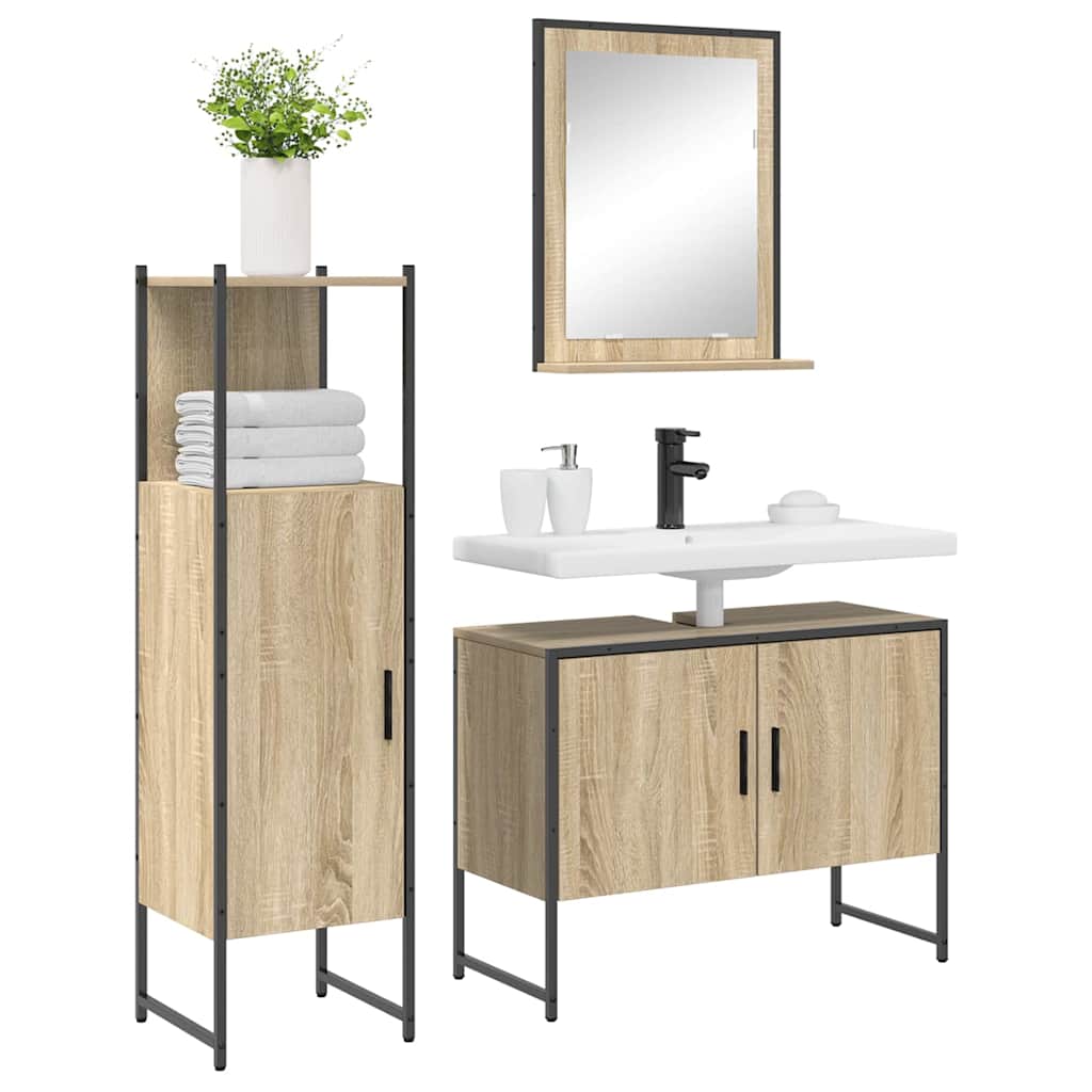 Bathroom Furniture Set with Door 3 pcs Brown 33 x 33 x 120.5 cm