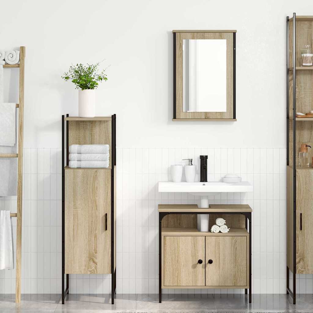 Bathroom Furniture Set with Door 3 pcs Brown 33 x 33 x 120.5 cm