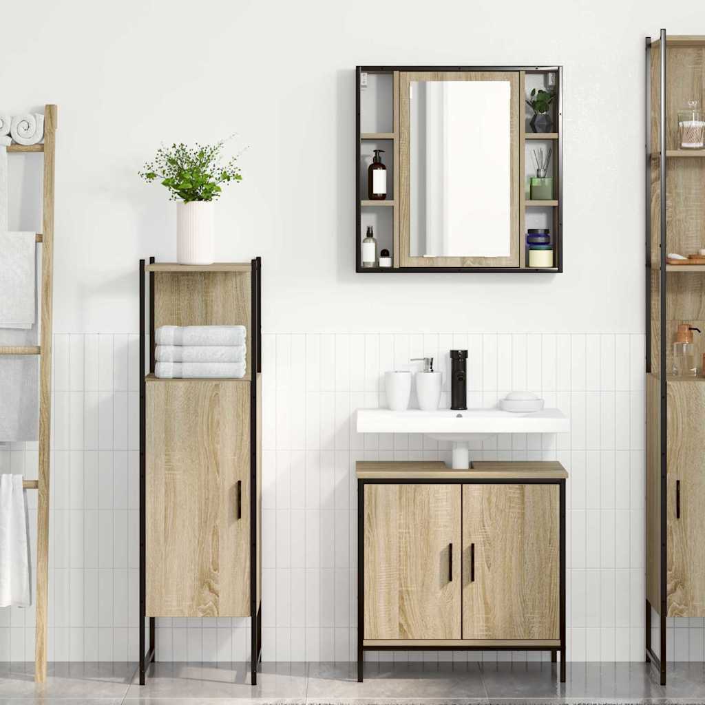 Bathroom Furniture Set with Shelf 3 pcs Brown 60 x 30 x 60 cm