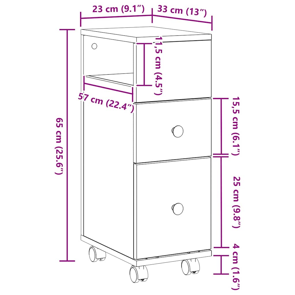 Bathroom Furniture Set with Wheel Black Oak 33 x 23 x 65 cm
