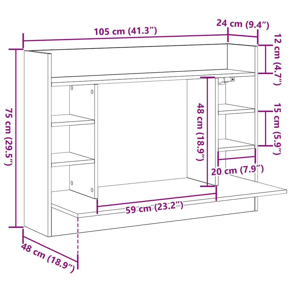 Wall-Mounted Desk Old wood 105 x 48 x 75 cm Engineered wood