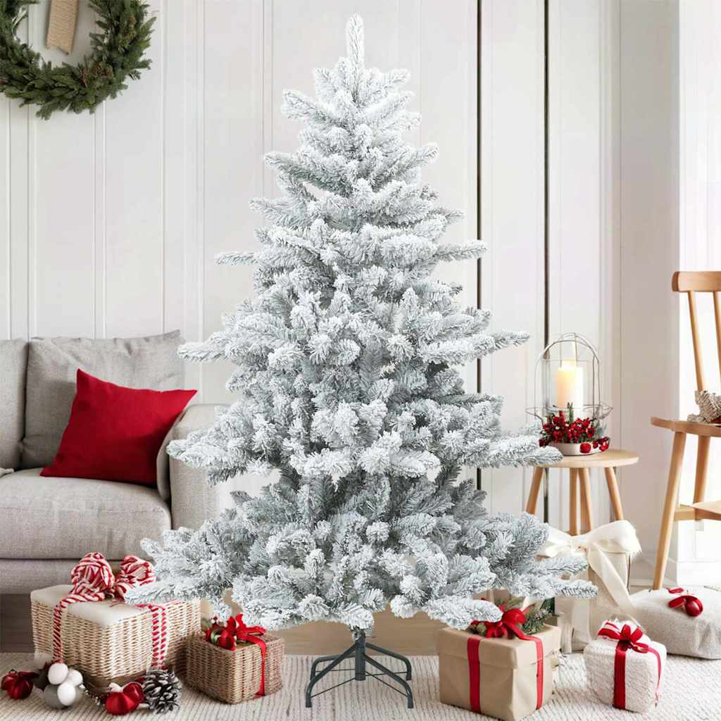Modern Artificial Hinged Christmas Tree Snow Flocked White