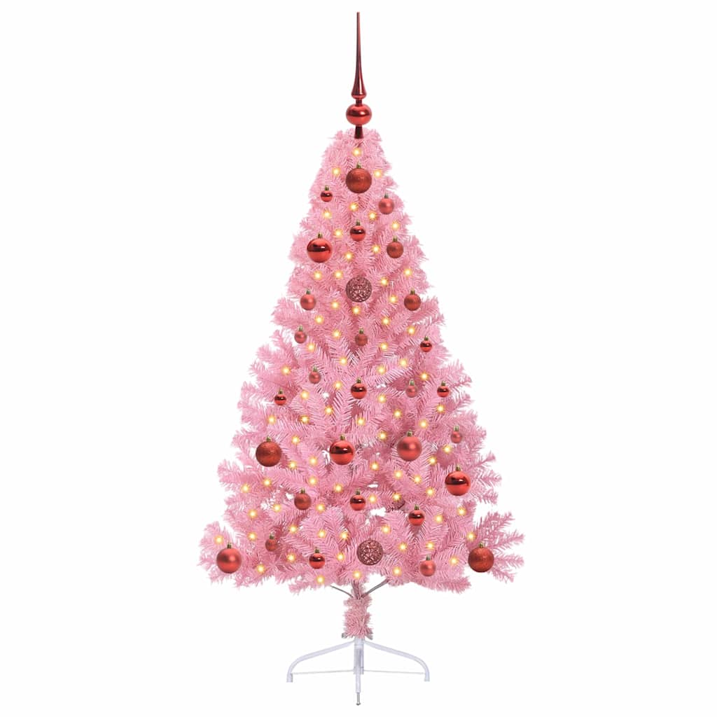 Artificial Pre-lit Christmas Tree with 150 LEDs Pink 120 cm PVC
