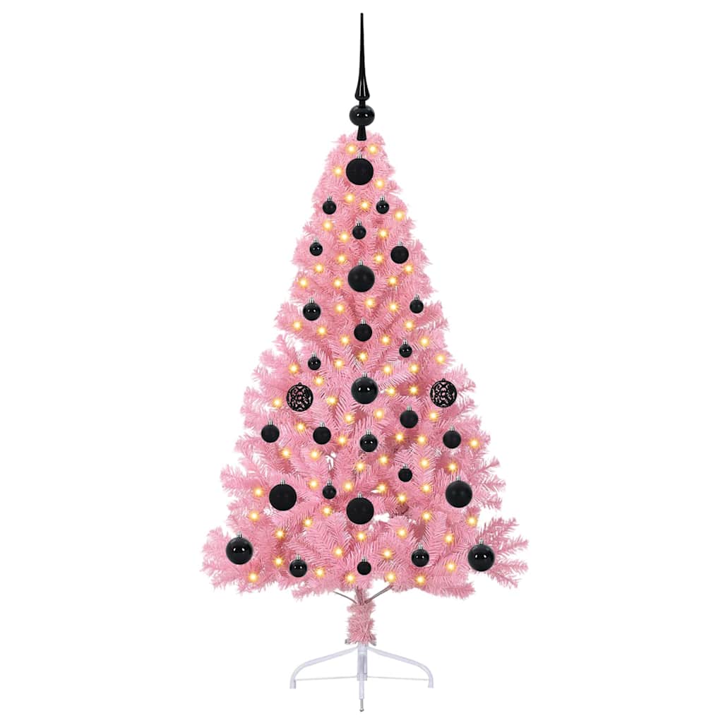 Artificial Pre-lit Christmas Tree with 150 LEDs Pink 120 cm PVC