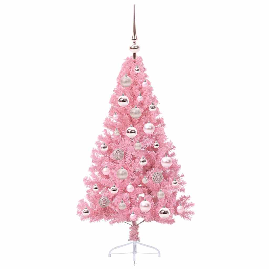 Artificial Pre-lit Christmas Tree with 150 LEDs Pink 120 cm PVC