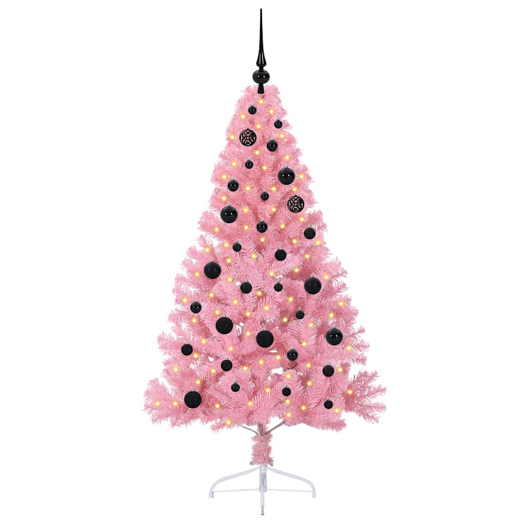 Artificial Pre-lit Christmas Tree with 150 LEDs Pink 150 cm PVC