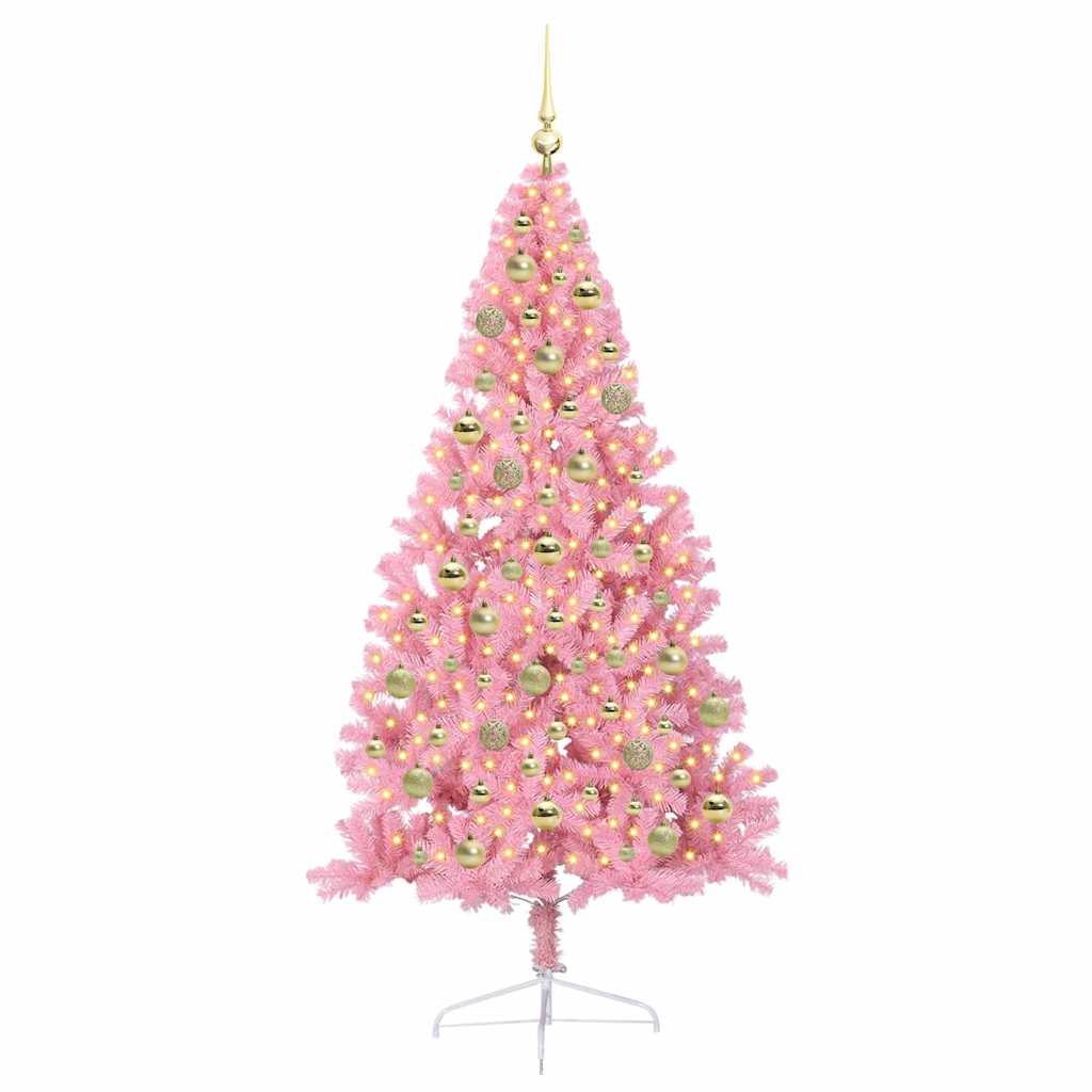 Artificial Pre-lit Christmas Tree with 300 LEDs Pink 210 cm PVC