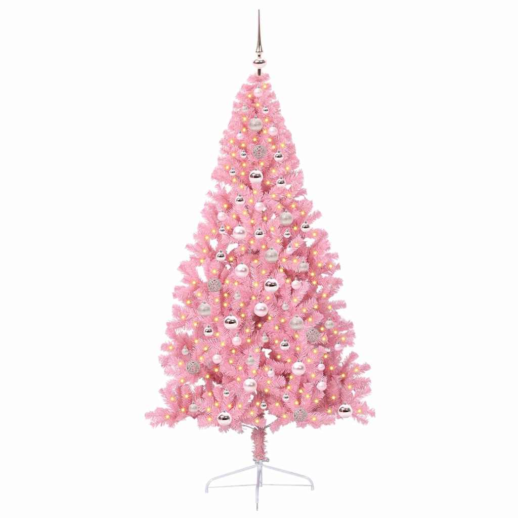 Artificial Pre-lit Christmas Tree with 300 LEDs Pink 240 cm PVC