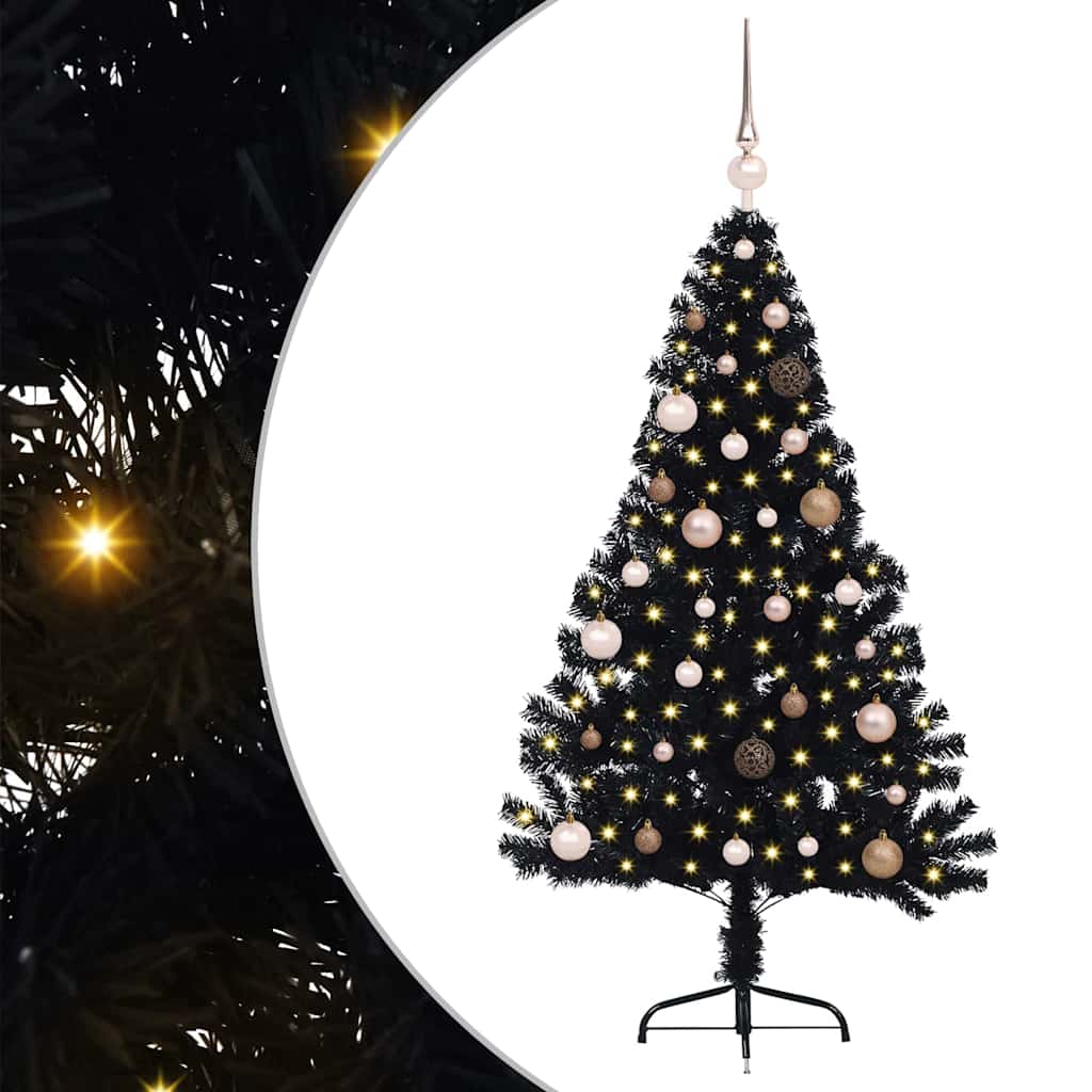 Artificial Pre-lit Christmas Tree Black 150 cm PVC