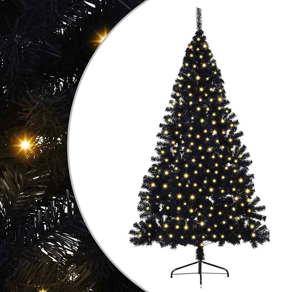 Artificial Pre-lit Christmas Tree Black 180 cm PVC