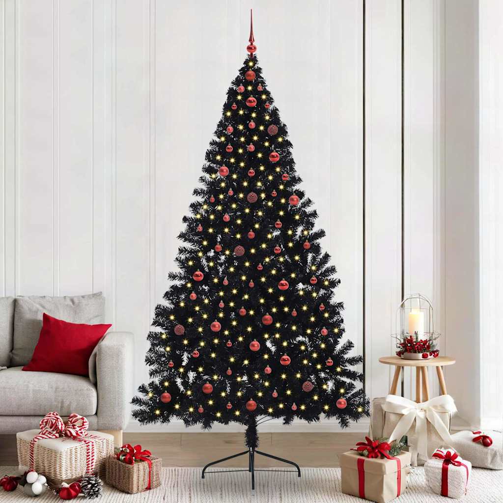 Artificial Pre-lit Christmas Tree Black 240 cm PVC