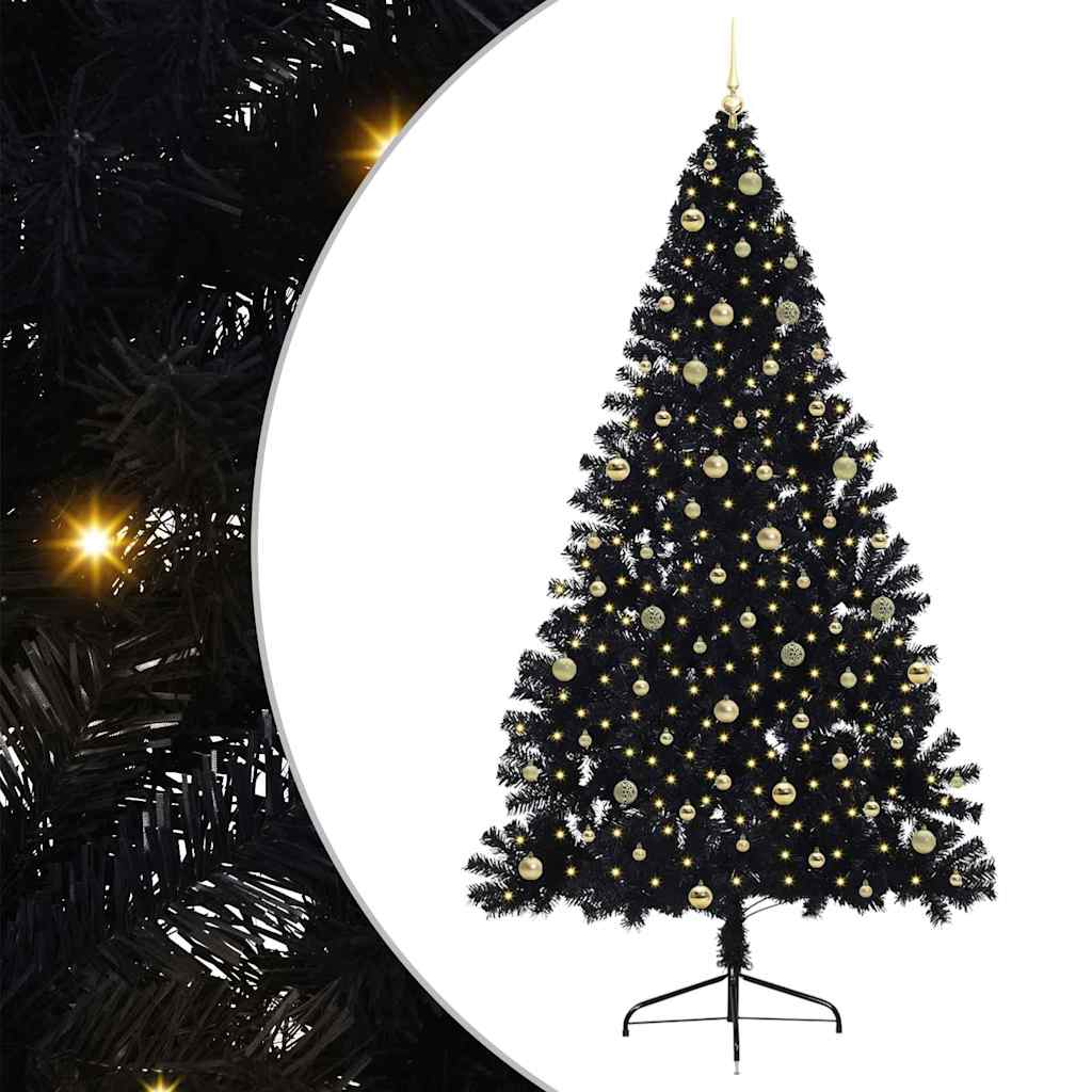 Artificial Pre-lit Christmas Tree Black 240 cm PVC