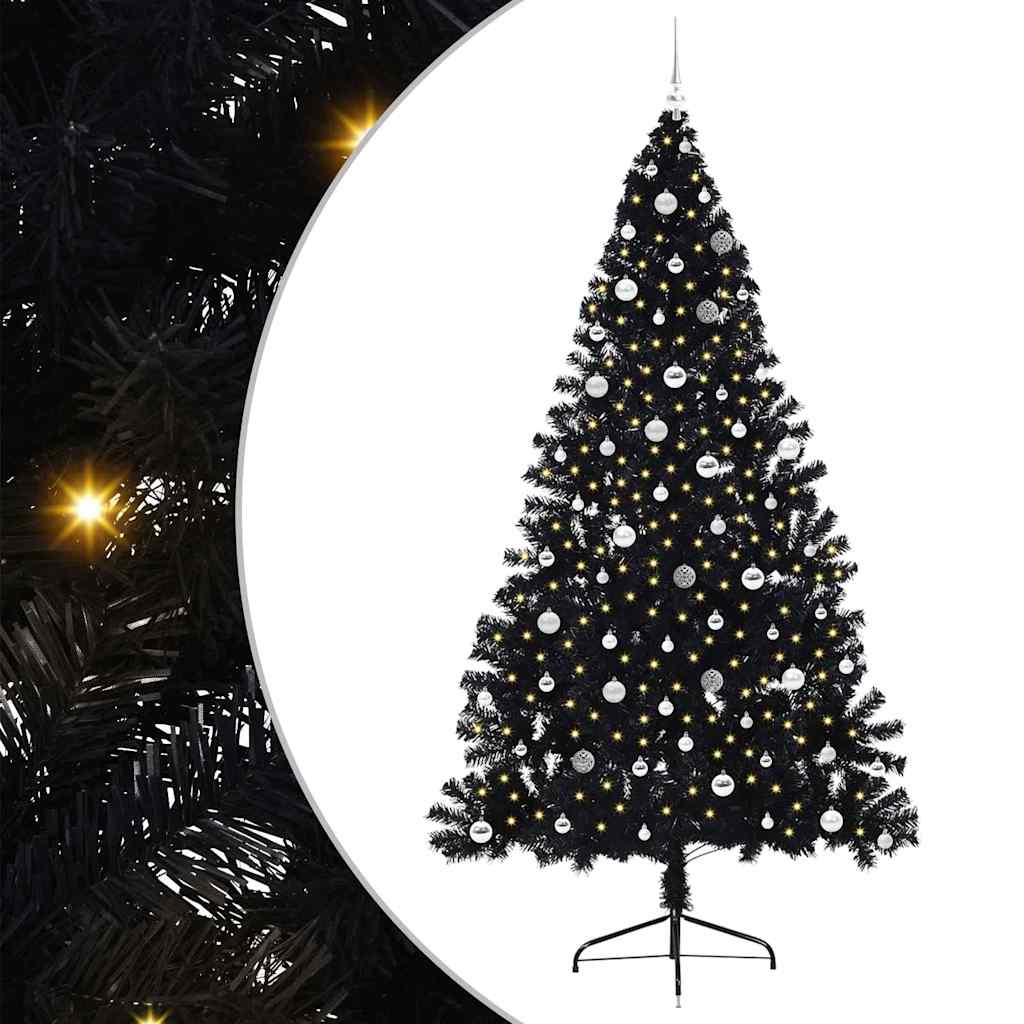 Artificial Pre-lit Christmas Tree Black 240 cm PVC