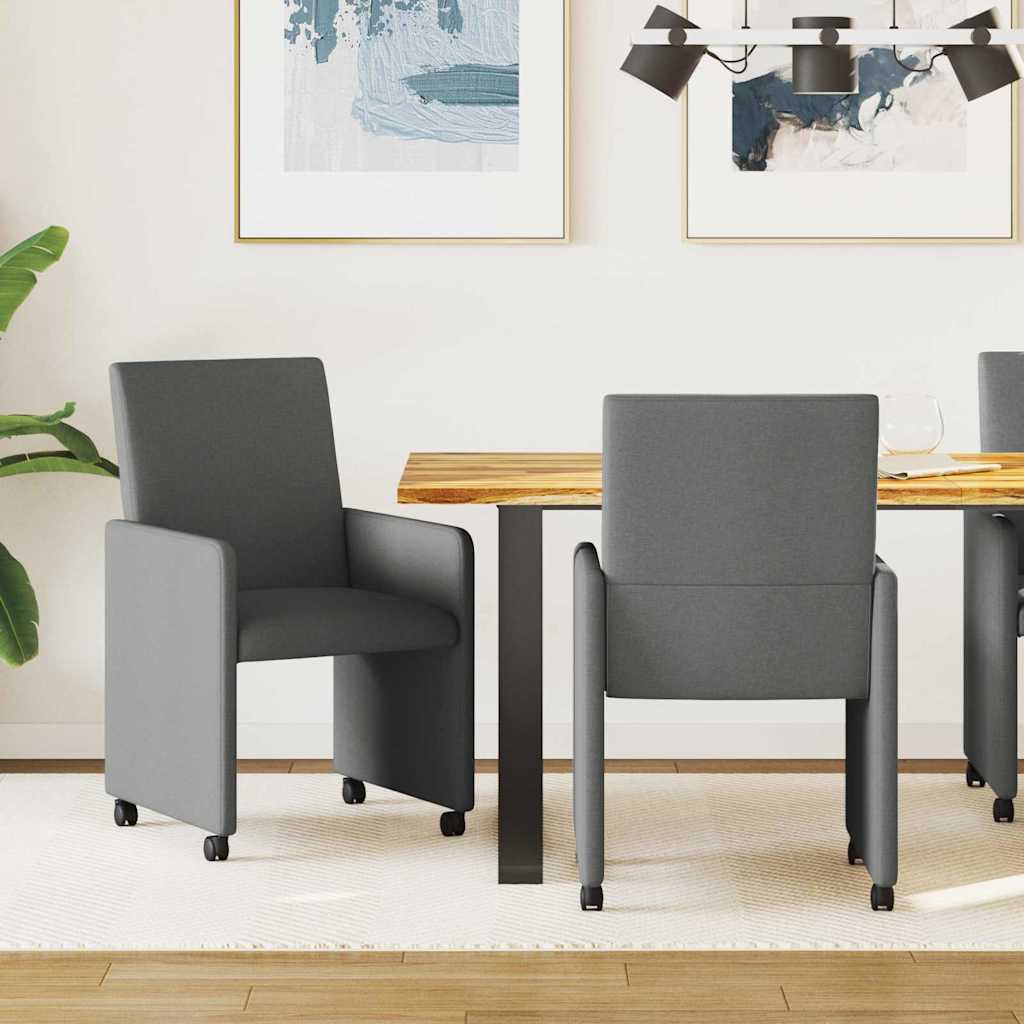 Dining Chairs with Wheel 2 pcs Dark grey 57 x 66 x 94 cm Fabric