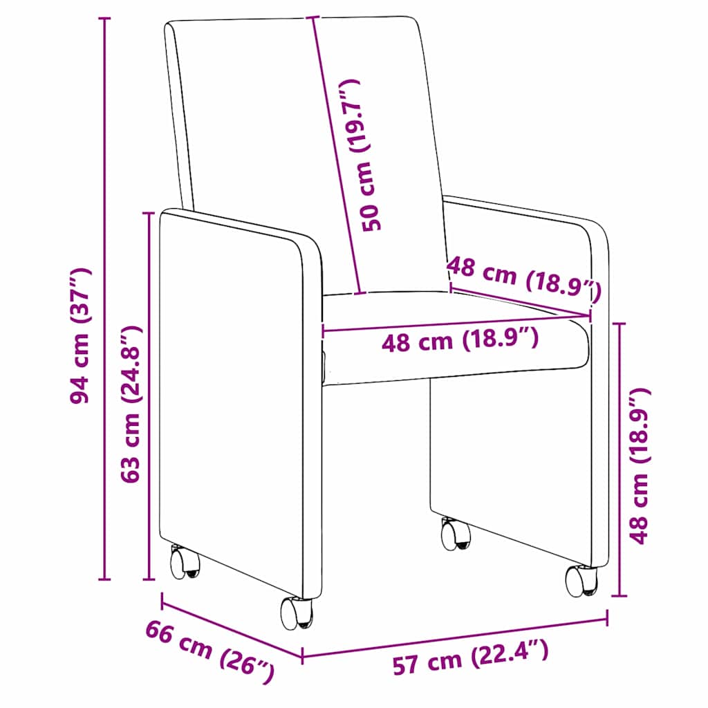 Dining Chairs with Wheels 2 pcs Grey 57 x 66 x 94 cm