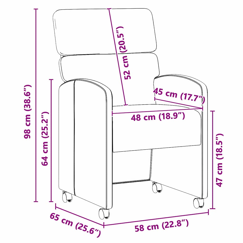 Dining Chairs with Wheels 2 pcs Cream 58 x 65 x 98 cm