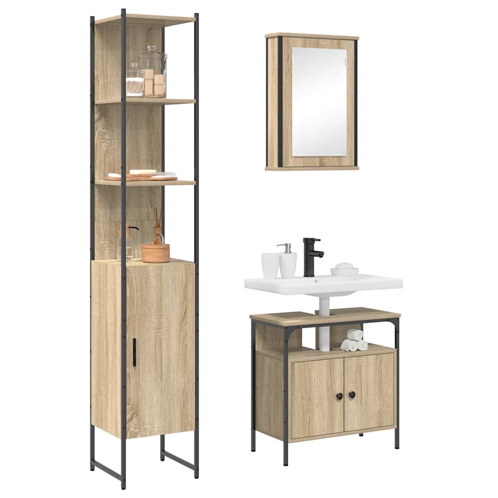 Bathroom Furniture Set 3 pcs Sonoma oak 33 x 33 x 185.5 cm