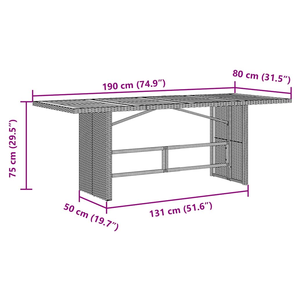 Garden Dining Set 7 pcs Black and Brown 190 x 80 x 75 cm