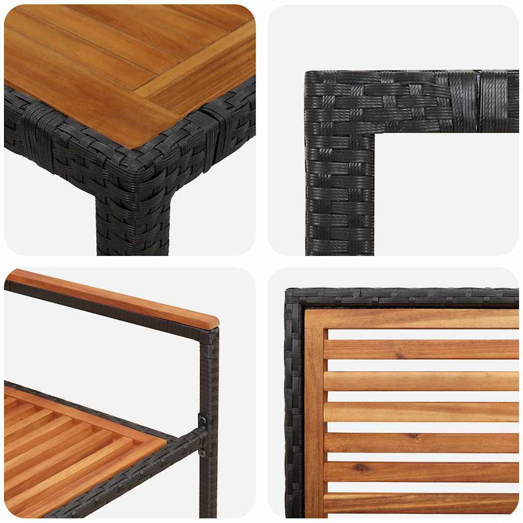 Garden Dining Set 7 pcs Black and Wood 190 x 90 x 75 cm