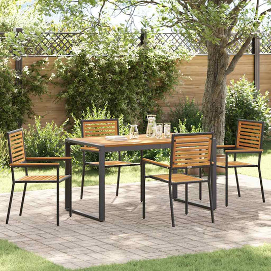 Garden Dining Set 5 pcs Black and Wood 140 x 80 x 75 cm