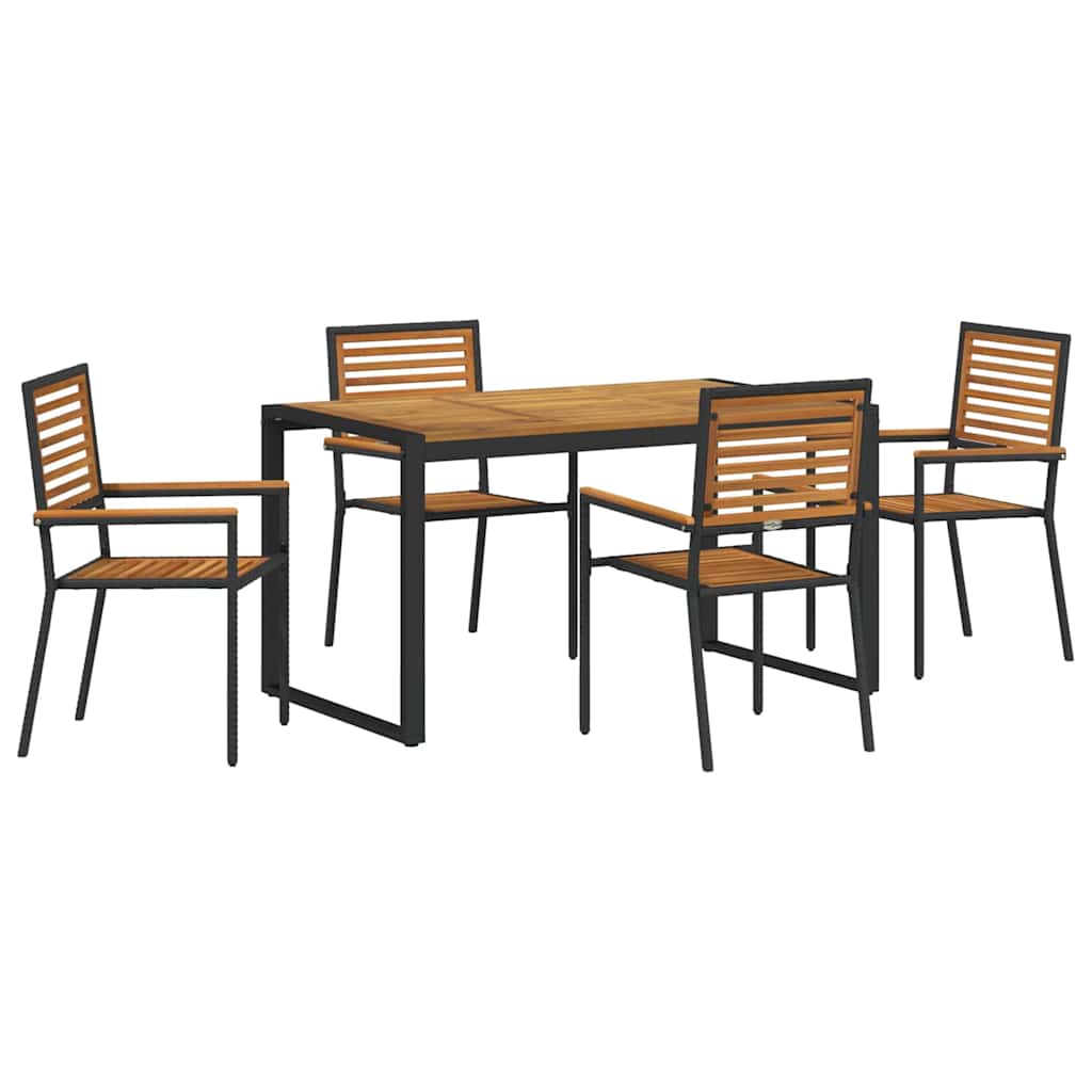 Garden Dining Set 5 pcs Black and Wood 140 x 80 x 75 cm