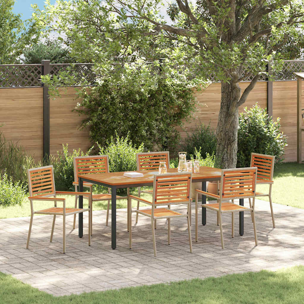 Garden Dining Set 7 pcs Beige 180 x 90 x 75 cm Poly Rattan