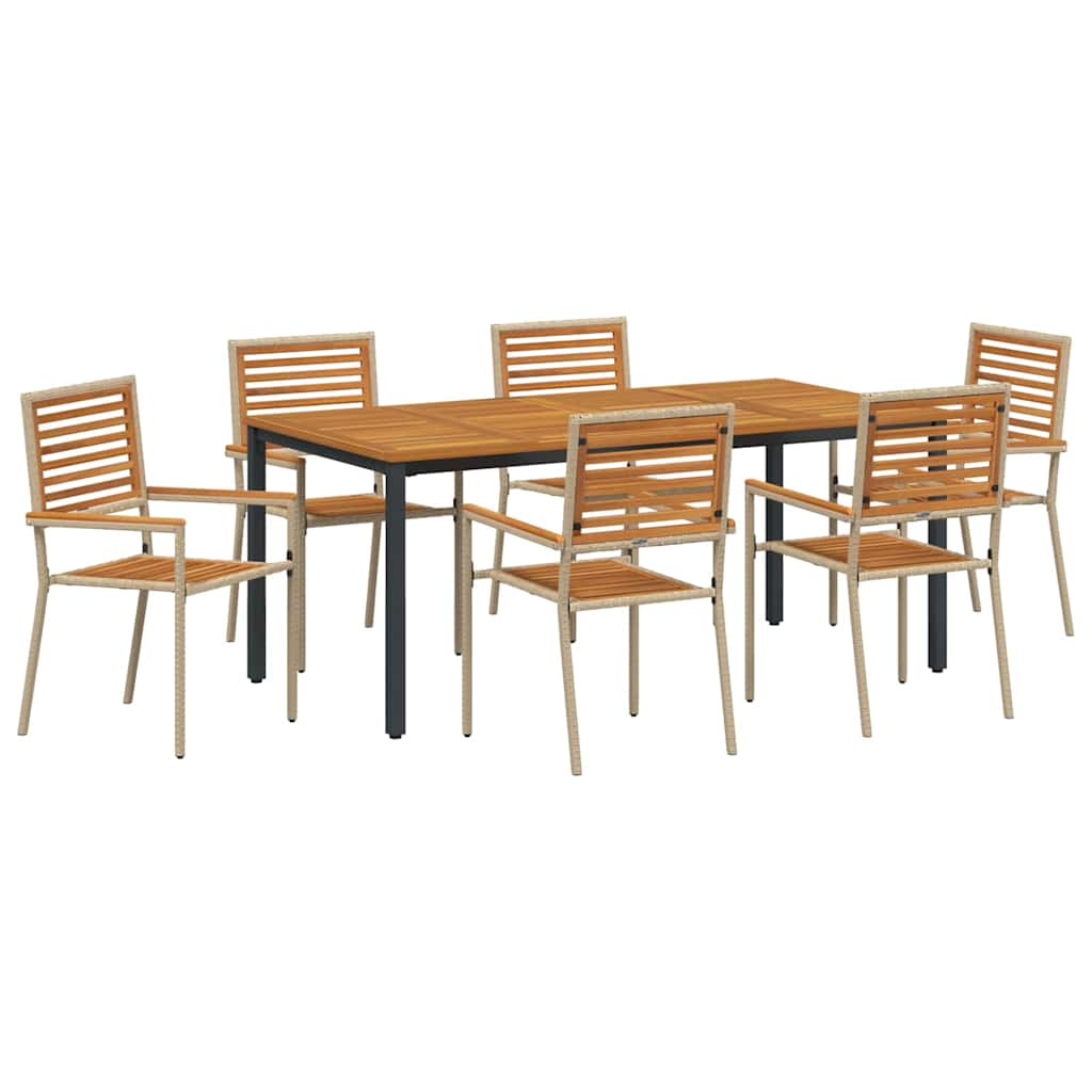 Garden Dining Set 7 pcs Beige 180 x 90 x 75 cm Poly Rattan