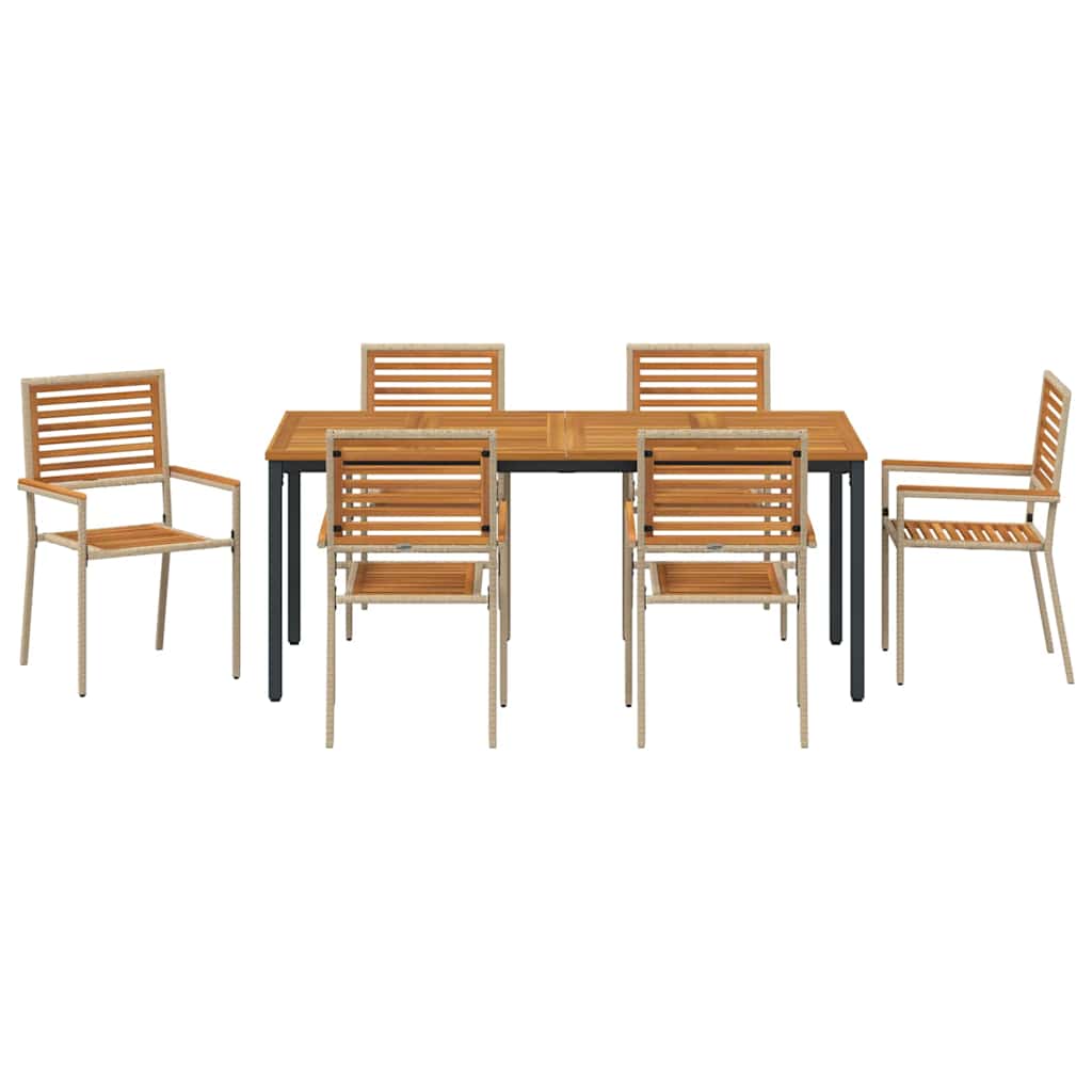 Garden Dining Set 7 pcs Beige 180 x 90 x 75 cm Poly Rattan