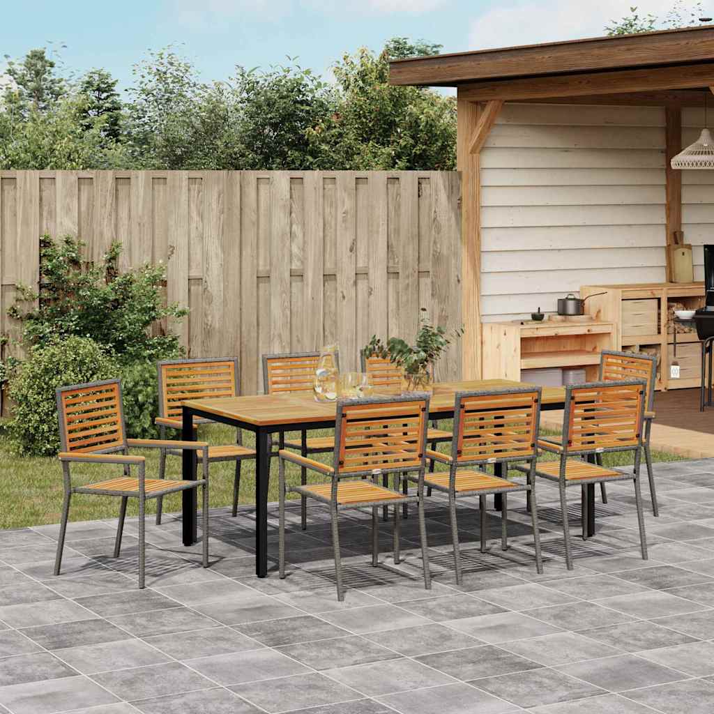Garden Dining Set 9 pcs Grey and Natural Teak 200 x 100 x 75 cm